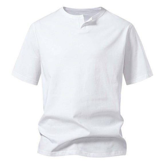 VSSSJ Mens Athletic Tee Shirts Muscle Slim Fit Short Sleeve T Shirt V-Neck Cotton Casual Solid Basic Henley Shirt Gym Workout T-Shirts White M