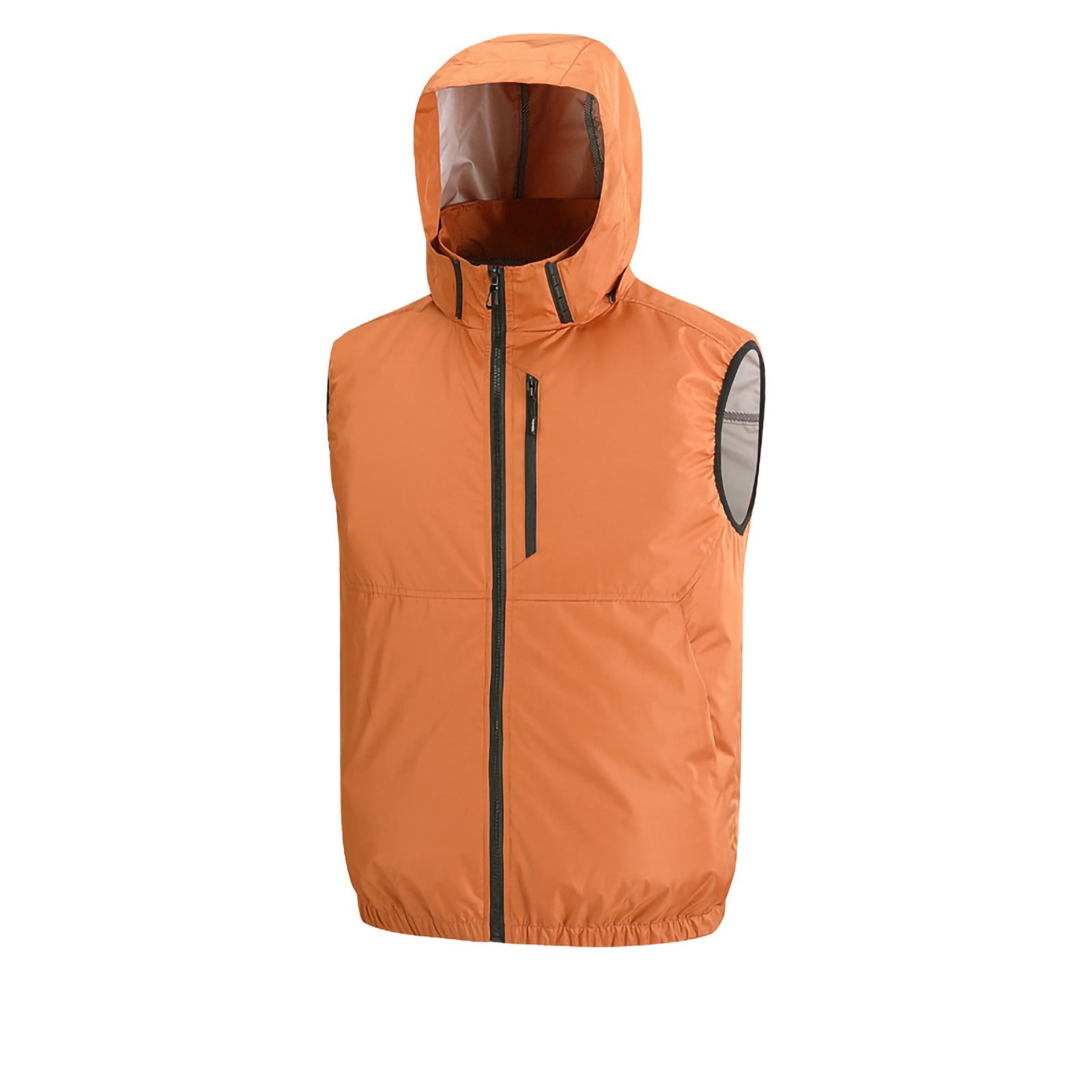 VSSSJ Mens Athletic Vest Full Zipper Sleeveless Casual Hooded Jacket Loose Outdoor Fishing Running Workout Vest Tops with Pockets Orange L