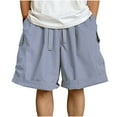 thumbnail image 1 of VSSSJ Mens Baggy Cargo Shorts Casual Cotton Relaxed Fit Elastic Waist Drawstring Shorts Outdoor Running Sports Work Shorts with Multi-Pockets Light Blue XXL, 1 of 3