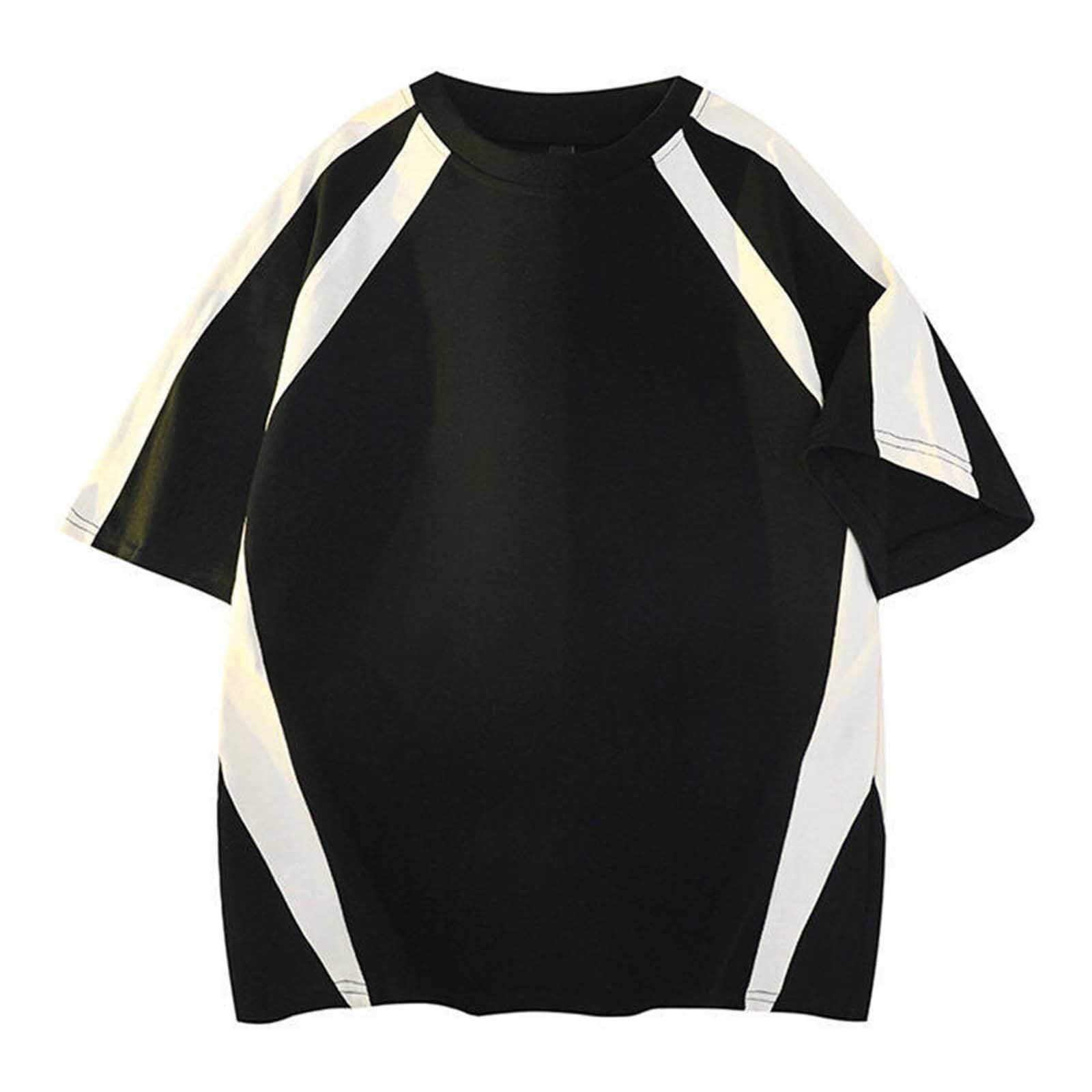 VSSSJ Mens Baseball Tee Shirt Raglan Short Sleeve Summer Color Block Tops Loose Fashion Round Neck Casual Athletic T-Shirts Black XL