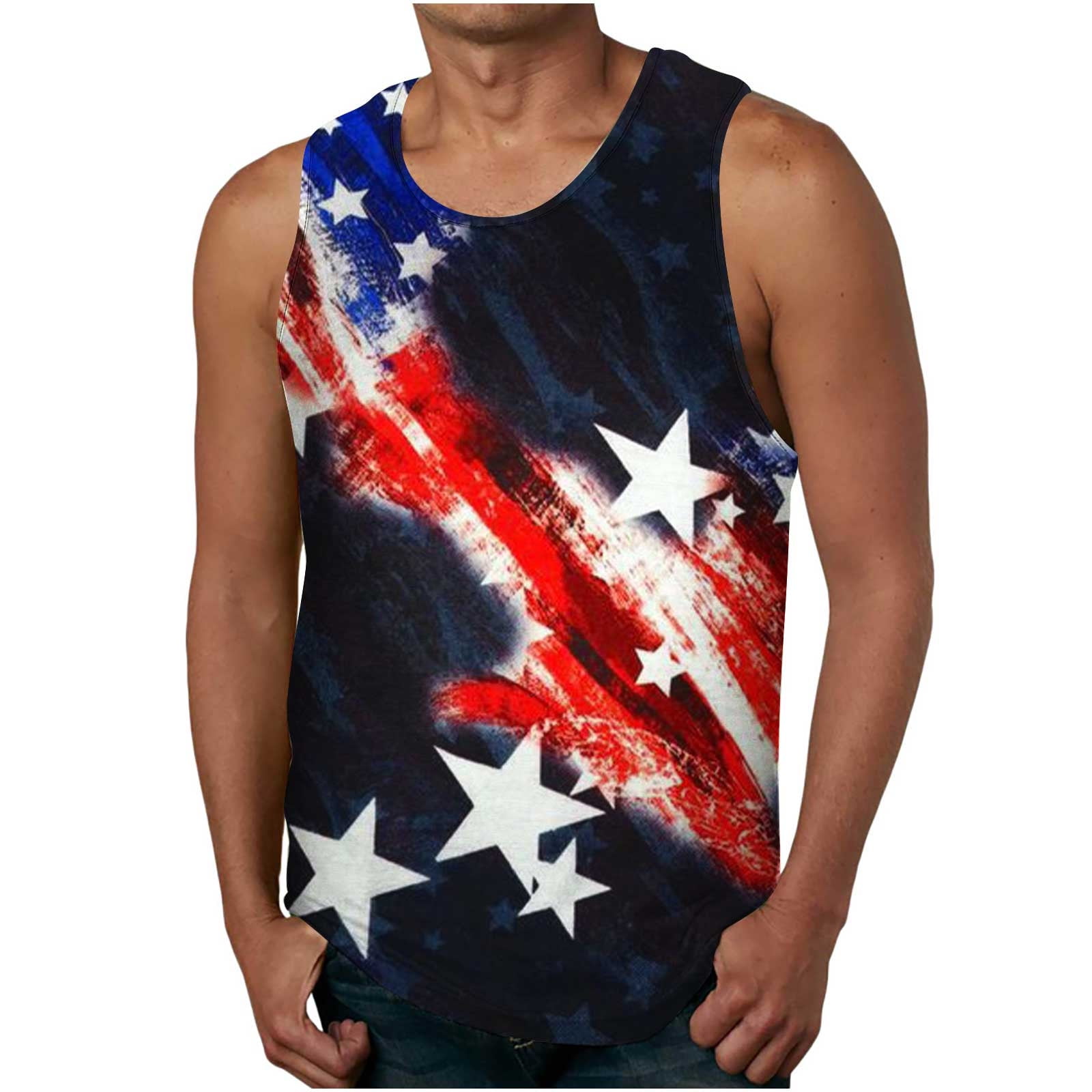 VSSSJ Mens Big And Tall Tank Tops 4th Of July Printed Casual Summer