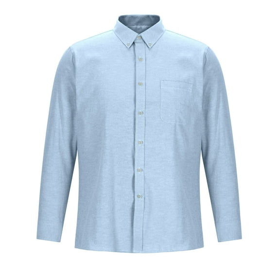 VSSSJ Mens Button Down Dress Shirts Regular Fit Cotton Long Sleeve Shirts Lapel Solid Color Trendy Basic Business Suit Shirt Light Blue XXL