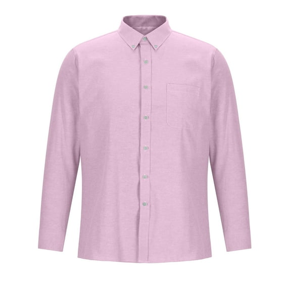 VSSSJ Mens Button Down Dress Shirts Regular Fit Cotton Long Sleeve Shirts Lapel Solid Color Trendy Basic Business Suit Shirt Pink L