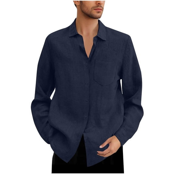 VSSSJ Mens Button Up Shirt Casual Pocket Long Sleeve Collar Shirt Tops Classic Fit Comfortable Breathable Stylish Office Work Shirts Navy XXL