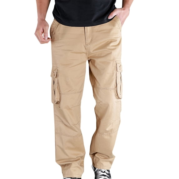 VSSSJ Mens Cargo Pants Hip-hop Design Outdoor Comfy Multiple Pockets Plus Size Straight Pants Casual Classic Button Zipper Fitness Workout Full Length Trousers Khaki XXXXL