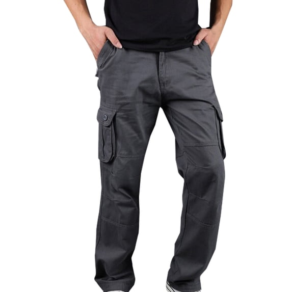 VSSSJ Mens Cargo Pants Hip-hop Design Outdoor Comfy Multiple Pockets Plus Size Straight Pants Casual Classic Button Zipper Fitness Workout Full Length Trousers Gray L