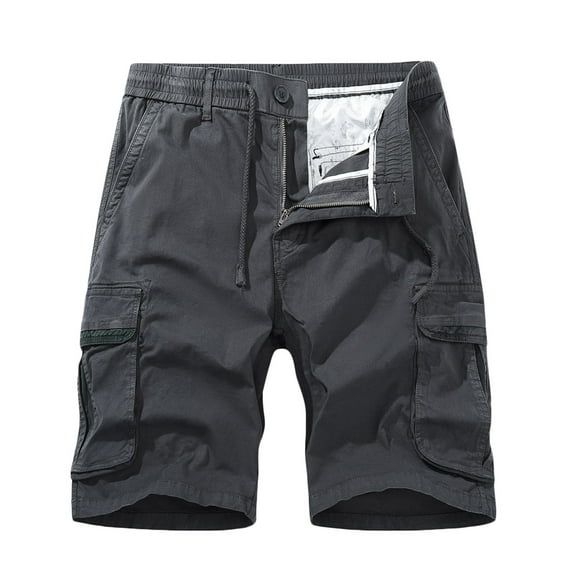 VSSSJ Mens Cargo Shorts Button Zipper Summer Elastic Waist Multiple Pockets Shorts Classic Fit Outdoor Workout Solid Color Casual Five Point Shorts Dark Gray M