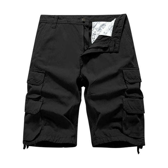 VSSSJ Mens Cargo Shorts Casual Cotton Hiking Shorts with Multi Pockets Loose Summer Outdoor Camping Work Cargo Shorts Black 38