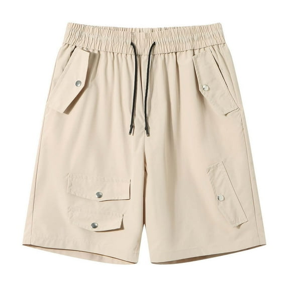VSSSJ Mens Cargo Shorts Casual Drawstring Pull On Summer Relaxed Fit Work Shorts Elastic Waist Comfy Outdoor Fitness Workout Hiking Shorts Khaki M