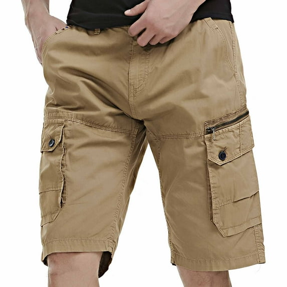 VSSSJ Mens Cargo Shorts Casual Summer Multi Pockets Knee Length Shorts Relaxed Fit Outdoor Hiking Active Twill Work Shorts Khaki 34