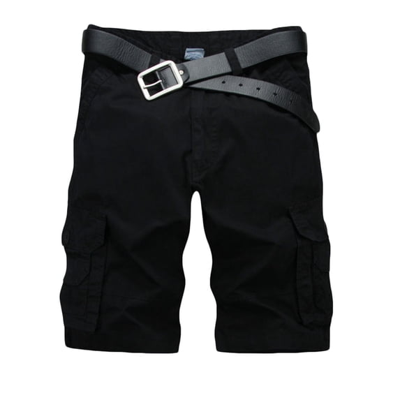 VSSSJ Mens Cargo Shorts Outdoor Multi-Pocket Cotton Active Work Shorts Casual Elastic Waist Loose Fit Fishing Hiking Shorts with No Belt Black XXL