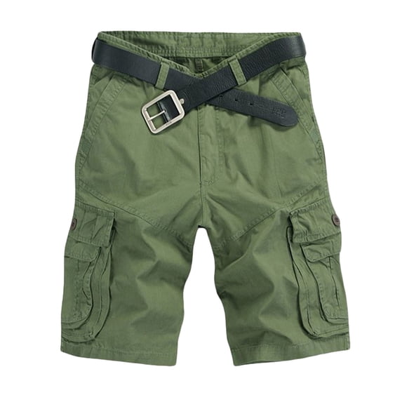 VSSSJ Mens Cargo Shorts Outdoor Multi-Pocket Cotton Active Work Shorts Casual Elastic Waist Loose Fit Fishing Hiking Shorts with No Belt Green XL