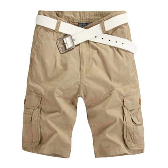 VSSSJ Mens Cargo Shorts Outdoor Multi-Pocket Cotton Active Work Shorts Casual Elastic Waist Loose Fit Fishing Hiking Shorts with No Belt Khaki S
