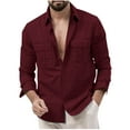 thumbnail image 1 of VSSSJ Mens Casual Button Down Shirts Long Sleeve Corduroy Shirts Regular Fit Lapel Collar Solid Color Pocket Lightweight Fall Shirt Wine XL, 1 of 5