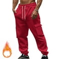 thumbnail image 1 of VSSSJ Mens Casual Cargo Sweatpants Fleece Lined Drawstring Elastic Waist Jogger Pants Workout Sports Comfortable Loose Fit Winter Warm Lounge Pants Red S, 1 of 9
