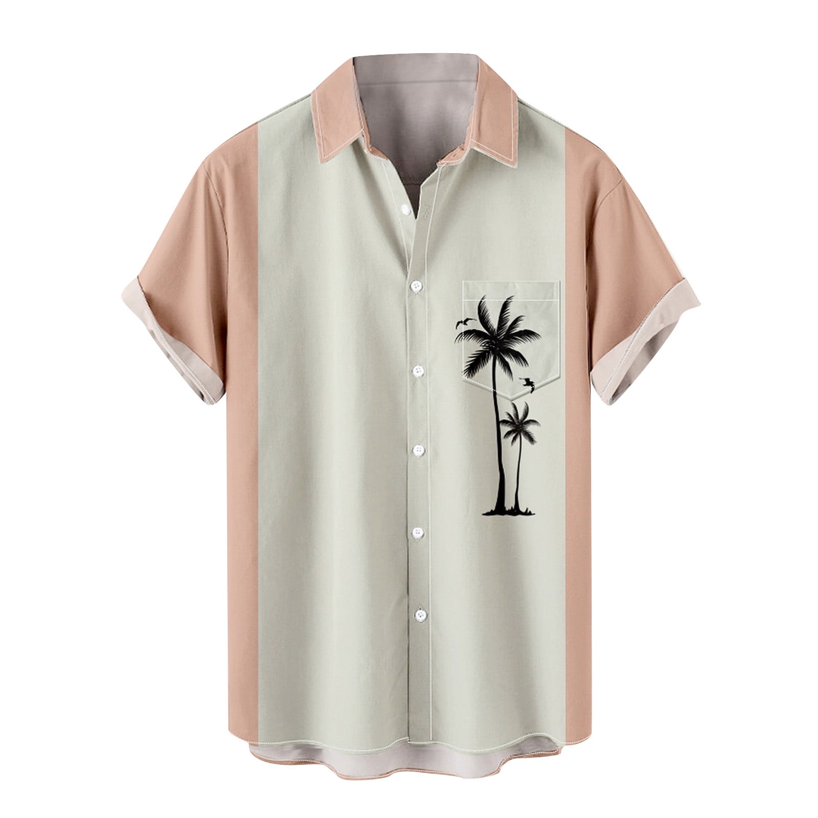 VSSSJ Mens Casual Color Block Shirts Big and Tall Short Sleeve Button Down  Tropical Palm Tree Graphic Collared Tshirts Cozy Summer Hawaiian Tops Wine