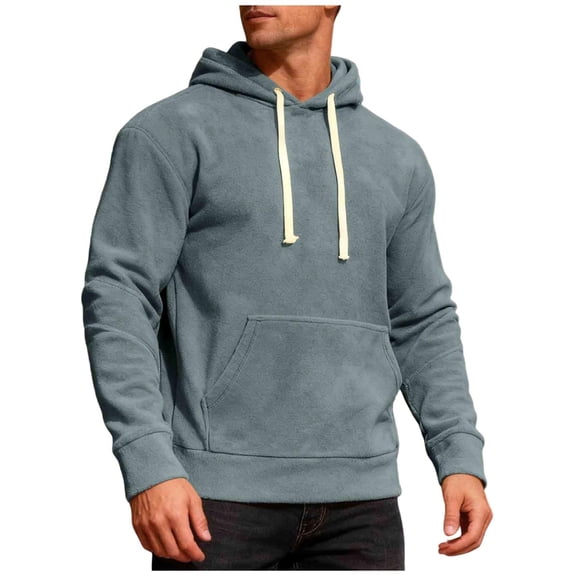 VSSSJ Mens Casual Fleece Hoodies Loose Fit Soft Hooded Drawstring Long Sleeve Solid Color Outdoor Pullover Sweatshirts with Pocket Dark Gray S