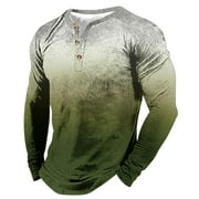 VSSSJ Mens Casual Long Sleeve Henley Shirts Athletic Fit Button Up Round Neck Muscle Tops Gradient Printed Comfy Fashion Daily Lightweight Pullover T-Shirts Green M