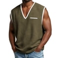 thumbnail image 1 of VSSSJ Mens Casual Oversized Tank Top V Neck Waffle Textured Sleeveless T Shirts Color Block Loose Lightweight Summer Beach Shirt Army Green XL, 1 of 7