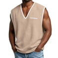 thumbnail image 1 of VSSSJ Mens Casual Oversized Tank Top V Neck Waffle Textured Sleeveless T Shirts Color Block Loose Lightweight Summer Beach Shirt Beige L, 1 of 7