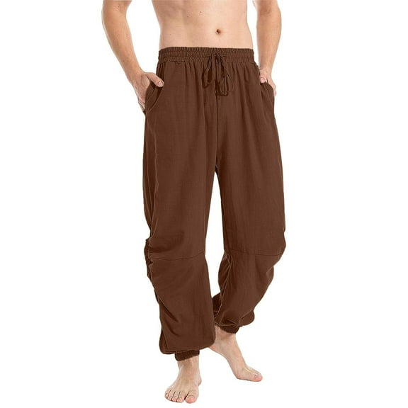 VSSSJ Mens Casual Pants With Pockets Elastic Waist Drawstring Ankle Cuff Beach Trousers Comfortable Loose Fit Running Workout Lounge Pants Brown L