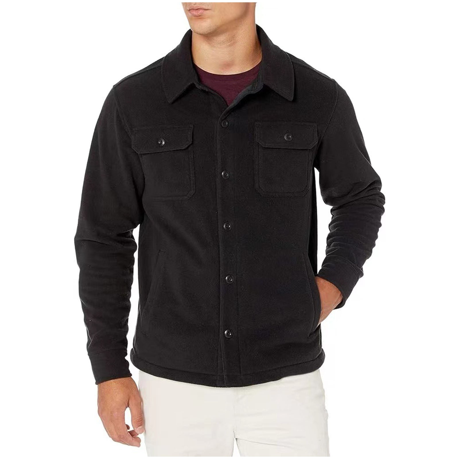 VSSSJ Mens Casual Shacket Jacket Fleece Regular Fit Button Down Shirt ...