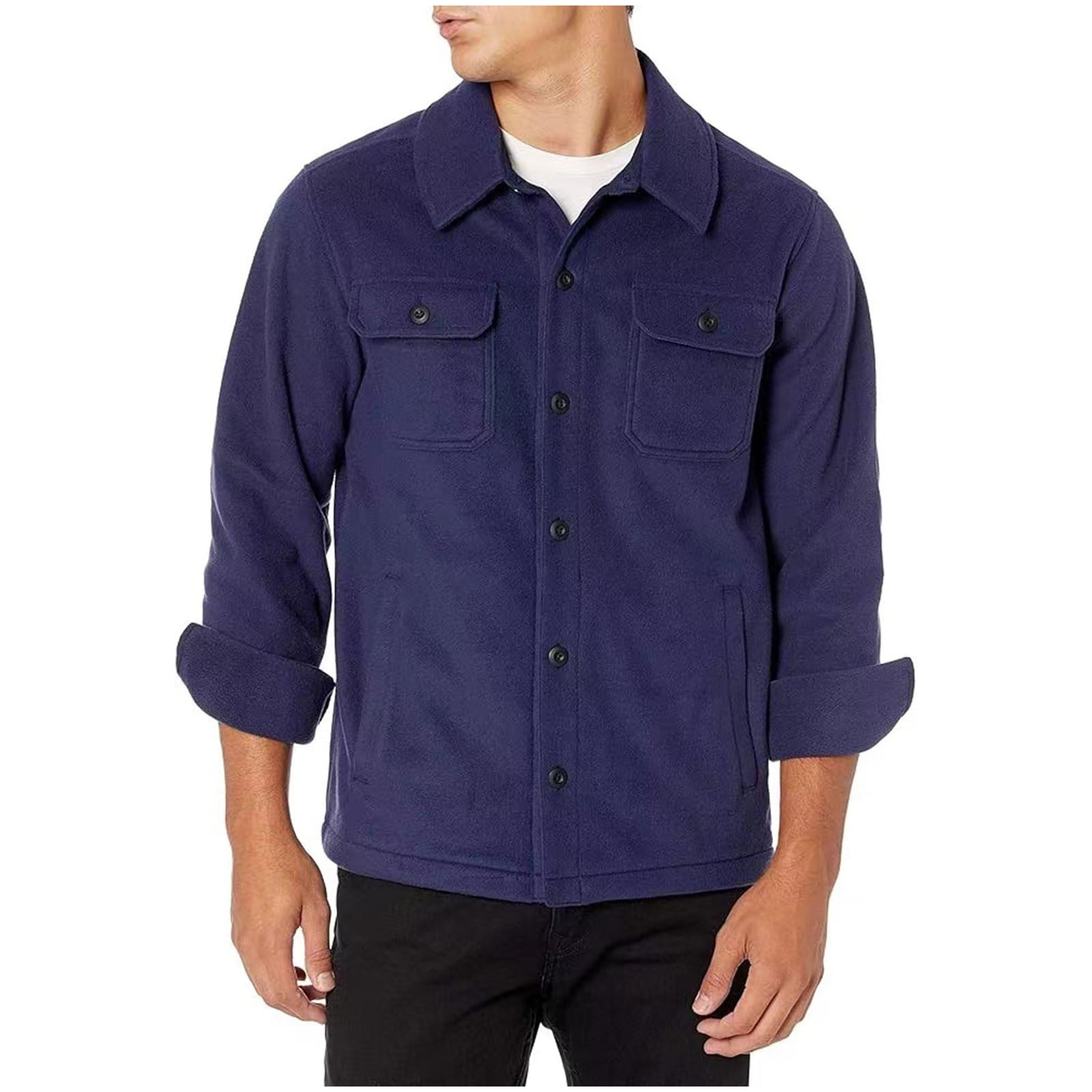 VSSSJ Mens Casual Shacket Jacket Fleece Regular Fit Button Down Shirt ...