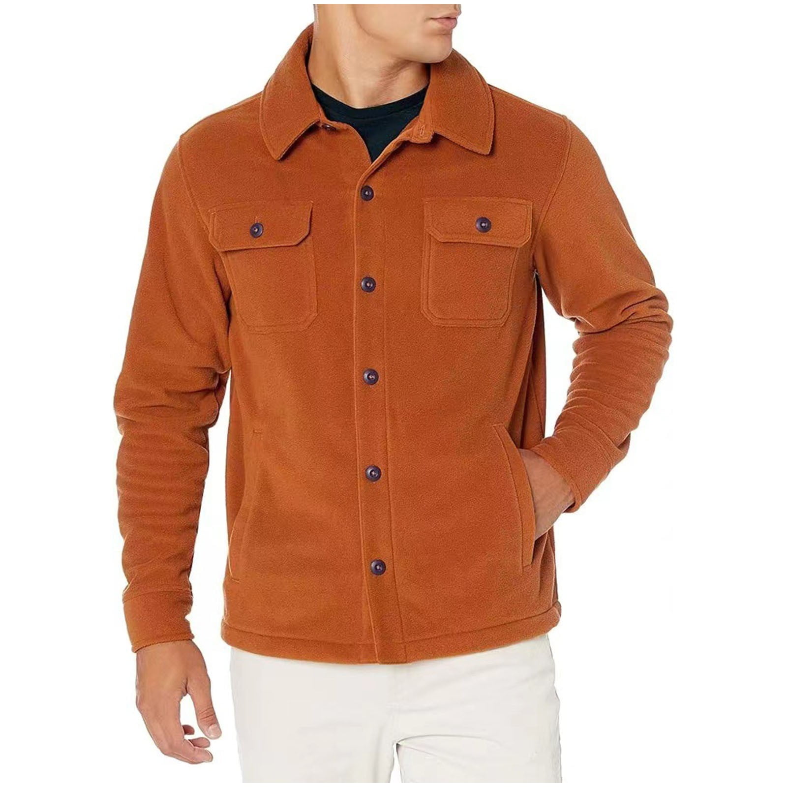 VSSSJ Mens Casual Shacket Jacket Fleece Regular Fit Button Down Shirt ...