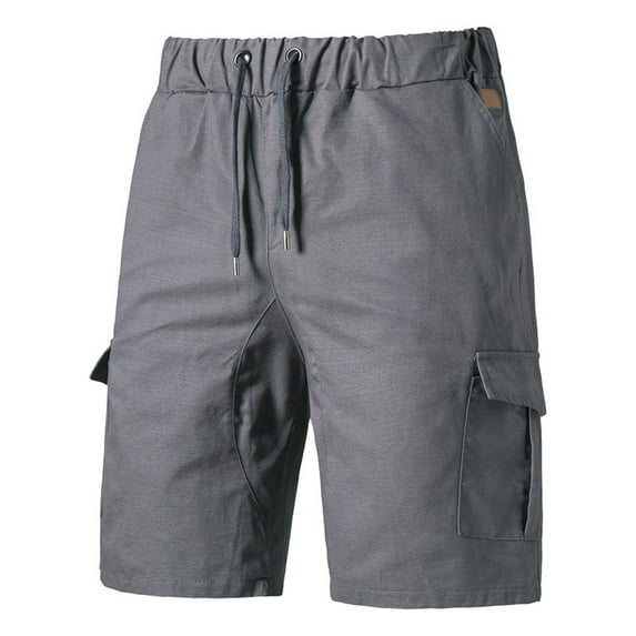VSSSJ Mens Casual Shorts Fitted Solid Color Drawstring Elastic Waist Multi-Pockets Short Pants Comfortable Straight Leg Five Point Tooling Shorts Gray XXXL