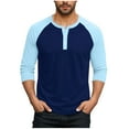 thumbnail image 1 of VSSSJ Mens Color Block Henley Shirt Long Sleeve Button Round Neck Raglan Shirt Fitness Gym Comfortable Athletic Workout T Shirt Tops Blue M, 1 of 7