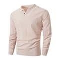 thumbnail image 1 of VSSSJ Mens Cotton Linen Henley Shirts Long Sleeve Lightweight Buttons T-Shirts V Neck Casual Solid Color Atheltic Basic Pullover Tops Khaki M, 1 of 5