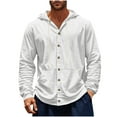 thumbnail image 1 of VSSSJ Mens Cotton Linen Hoodie Casual Button Down Long Sleeve Pocket Retro Hooded Shirt Comfortable Relaxed Fit Vacation Shirt Top White XXXL, 1 of 9