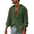thumbnail image 1 of VSSSJ Mens Cotton Linen Shirt Long Sleeve Button Down Casual Shirt Lapel Comfortable Breathable Relaxed Fit Vacation Beach Shirt Top Green XL, 1 of 5