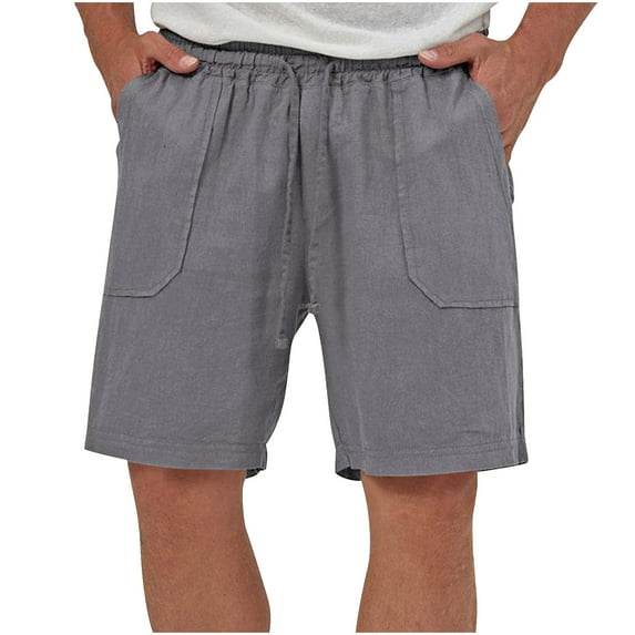 VSSSJ Mens Cotton Linen Shorts Loose Summer Beach Lounge Shorts Lightweight Elastic Waist Drawstring Workout Yoga Shorts with Pockets Dark Gray XXXL