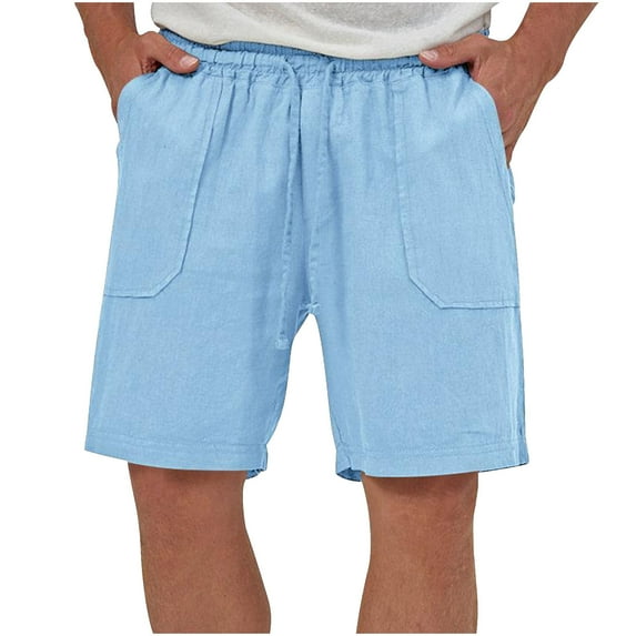 VSSSJ Mens Cotton Linen Shorts Loose Summer Beach Lounge Shorts Lightweight Elastic Waist Drawstring Workout Yoga Shorts with Pockets Light Blue XL