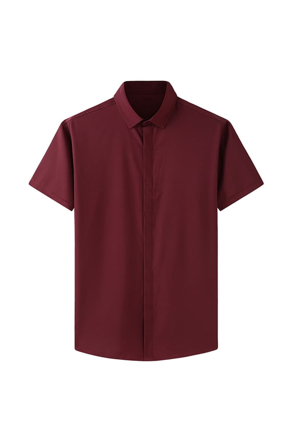 Mens Dress Shirt Wrinkle Free Moisture Wicking 4-Way Stretch Button Down Shirts Short Sleeve Lightweight Office Business Shirt Red XXXXXL
