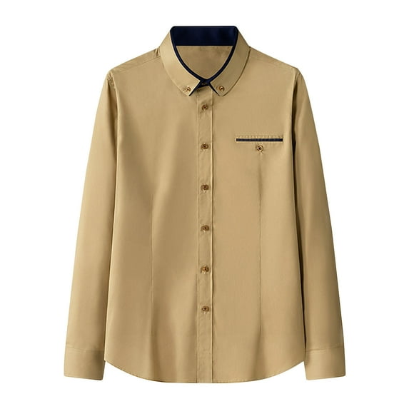 VSSSJ Mens Dress Shirt Wrinkle Free Regular Fit Stretch Button Down Shirts Long Sleeve Comfy Casual Business Formal Shirts Khaki XL