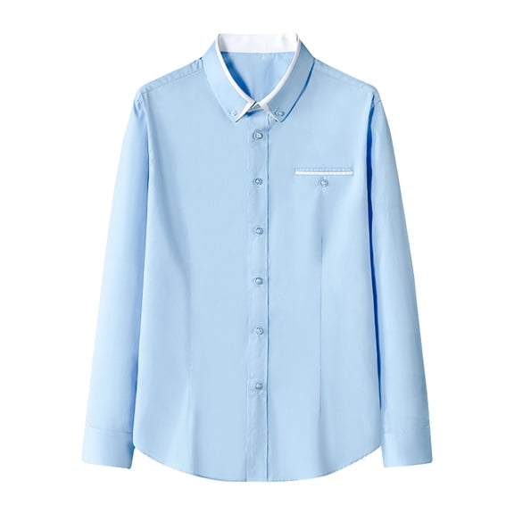 VSSSJ Mens Dress Shirt Wrinkle Free Regular Fit Stretch Button Down Shirts Long Sleeve Comfy Casual Business Formal Shirts Light Blue XXXXXL