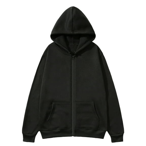VSSSJ Mens Full Zip Up Hoodie Long Sleeve Drop Shoulder Oversized Jacket Loose Fit Fleece Lined Fashion Solid Pullover Sweatshirt with Pocket Black XXL