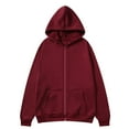 thumbnail image 1 of VSSSJ Mens Full Zip Up Hoodie Long Sleeve Drop Shoulder Oversized Jacket Loose Fit Fleece Lined Fashion Solid Pullover Sweatshirt with Pocket Wine XL, 1 of 6