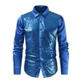 thumbnail image 1 of VSSSJ Mens Glitter Shirt Long Sleeve Slim Fit Button Down Shiny Disco Club Shirts Stylish Sparkle Sequins Performance Party Shirt Tops Blue M, 1 of 2