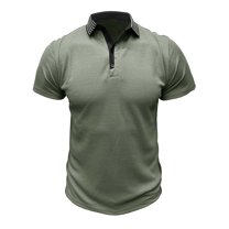 VSSSJ Mens Golf Polo Shirts Muscle Fit Short Sleeve Moisture Wicking Sport Shirts Striped Lapel Collar Classic Summer Athletic Tennis Shirt Green L