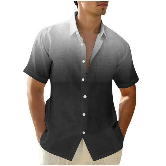 VSSSJ Mens Gradient Color Shirts Short Sleeve Button Down Shirt Relaxed Fit Hawaiian Casual Summer Beach Shirts for Men Gray XXXL