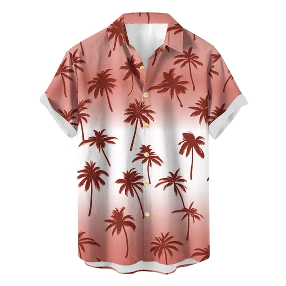 VSSSJ Mens Hawaiian Shirt Regular Fit Coconut Tree Print Short Sleeve Beach Shirts Vacation Tropical Button Down Casual Shirt Red M