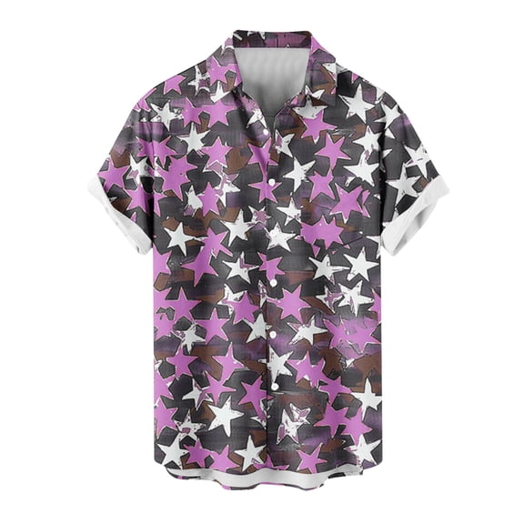 VSSSJ Mens Hawaiian Shirts Star Graphic Button Down Short Sleeve Shirt Casual Tropical Holiday Beach Summer Shirt Purple XXXL