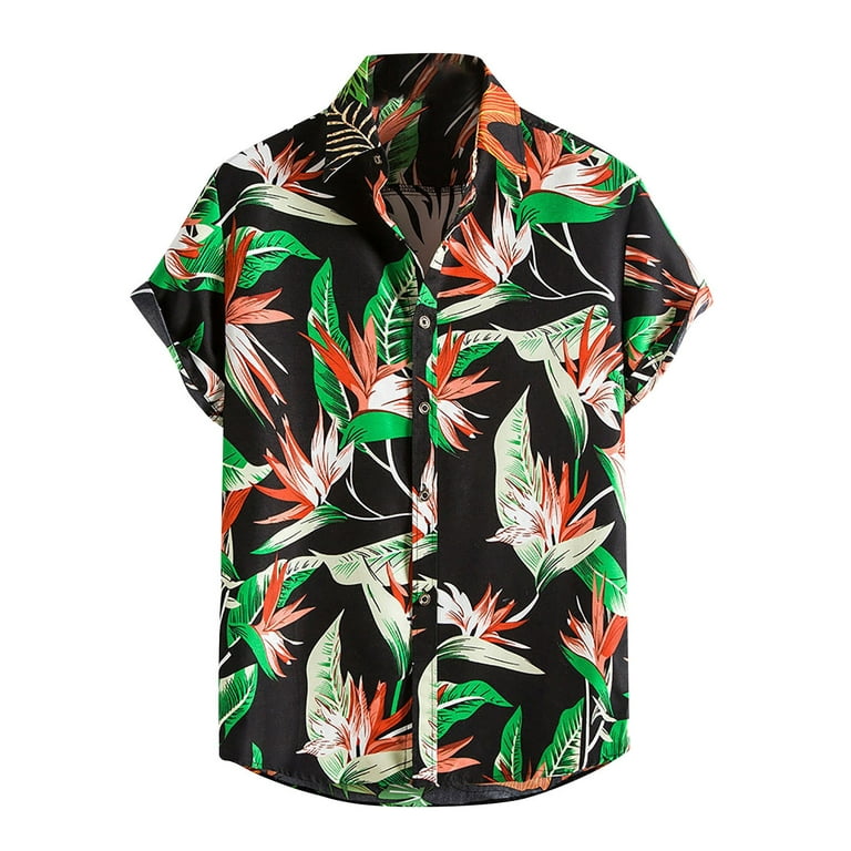 VSSSJ Mens Hawaiian Stylish Shirt Button Down Relaxed Fit Short Sleeve  Tropical Printed Lapel Tee Casual Summer Beach Shirt Tops Red L