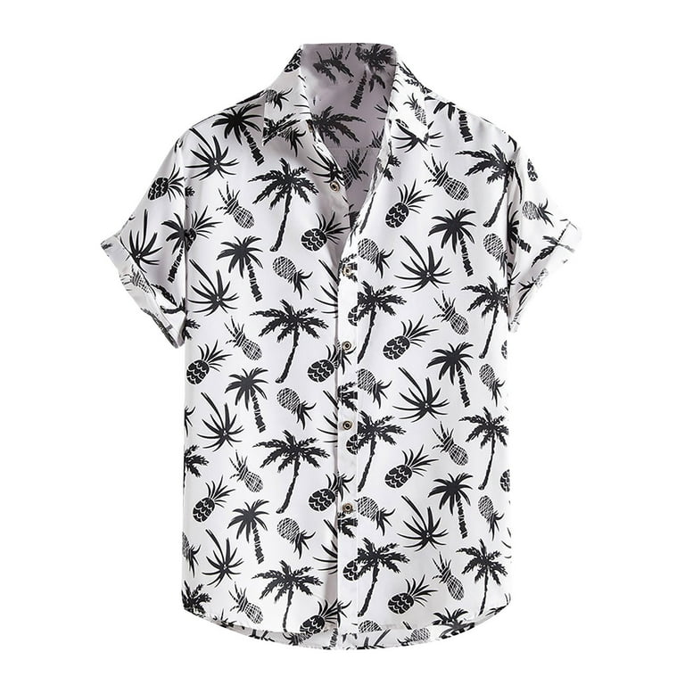 Vsssj Mens Hawaiian Stylish Shirt Button Down Relaxed Fit Short Sleeve Tropical Printed Lapel Tee Casual Summer Beach Shirt Tops White Xxxl, Men's