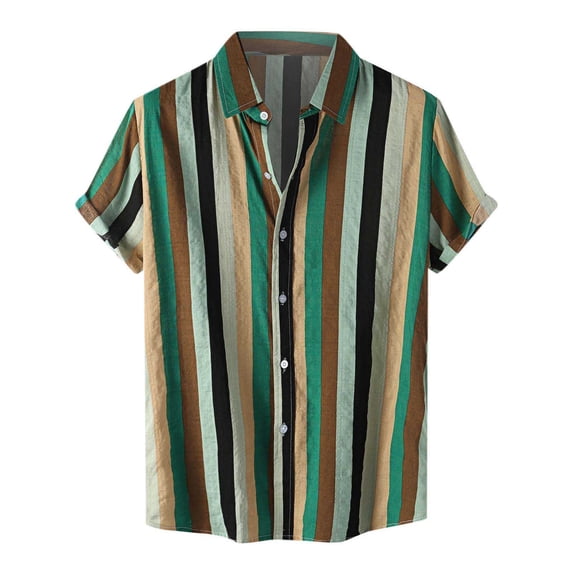 VSSSJ Mens Hawaiian T-Shirts Plus Size Retro Striped Casual Button Down Short Sleeve Collared Tee Top Summer Holiday Beach Shirt Blouse Black XXXL