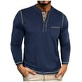 thumbnail image 1 of VSSSJ Mens Henley Shirt Autumn Winter Casual Long Sleeve Round Neck Button Pocket Solid Color Breathable Cotton Vintage Relaxed Fit Tops Navy L, 1 of 7
