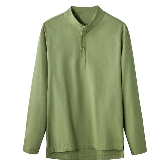 VSSSJ Mens Henley Shirts Long Sleeve Button Mock Neck Pullover T Shirt Relaxed Fit Casual Breathable Basic Plain Fall Tee Shirts Green XXXXL